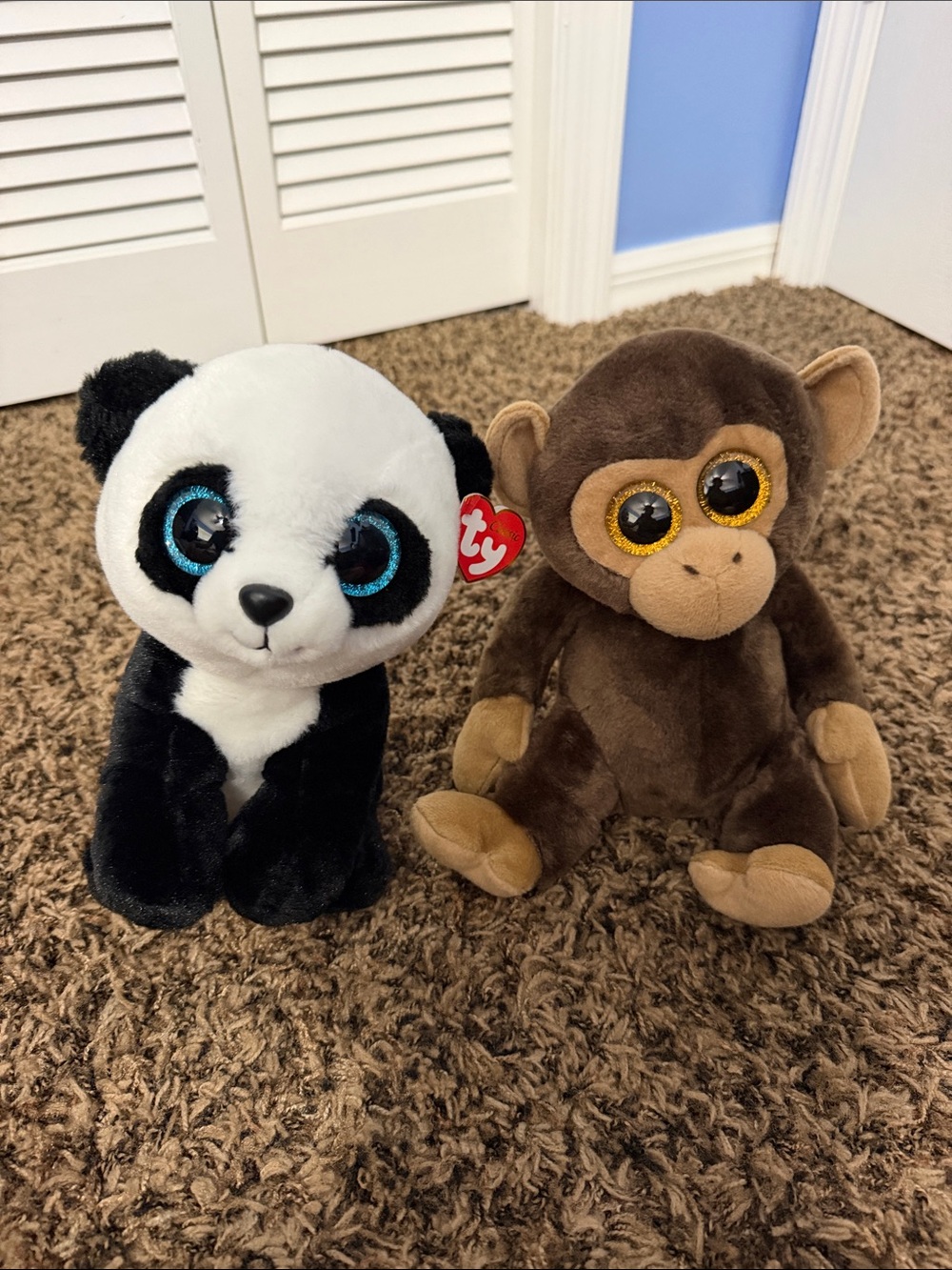 Ty Beanie Boo Panda and Monkey Plush Set - Black, White, Brown